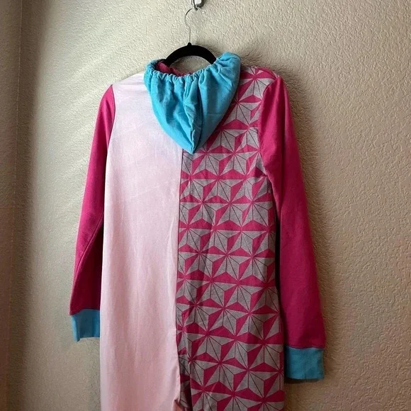 Disney Resort Epcot Adult Onesie Pajama Pink Blue XS Hooded Bodysuit - Picture 7 of 7